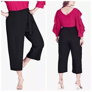 City Chic Wrap Up Cropped Black Pants Size XXL/24